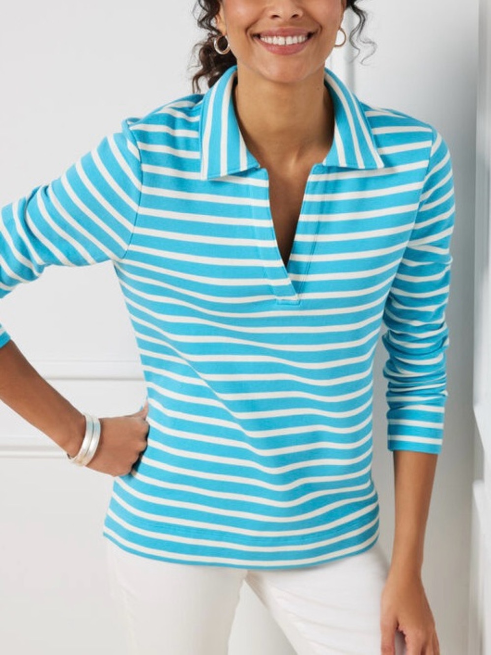 NWT Talbots Johnny Collar Pullover Stripe Blue White • Plus Size 3X • $109